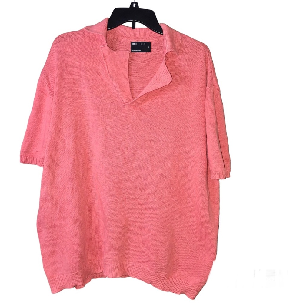 ASOS DESIGN midweight knit‎ notch neck polo shirt coral medium